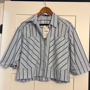 Zara striped blue and sage green cropped button up